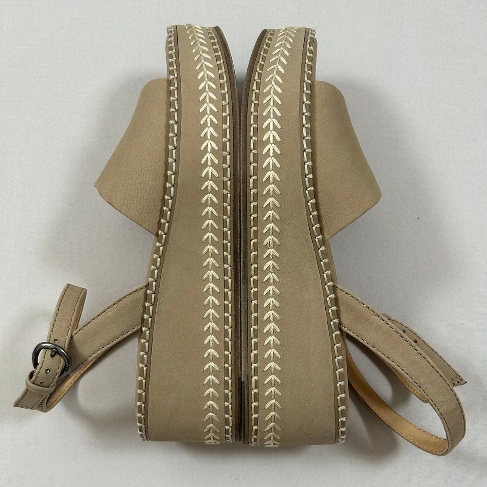 Frye Sandals Platform Wedge Womens 6M Clay Beige Leather Joy Ankle Strap